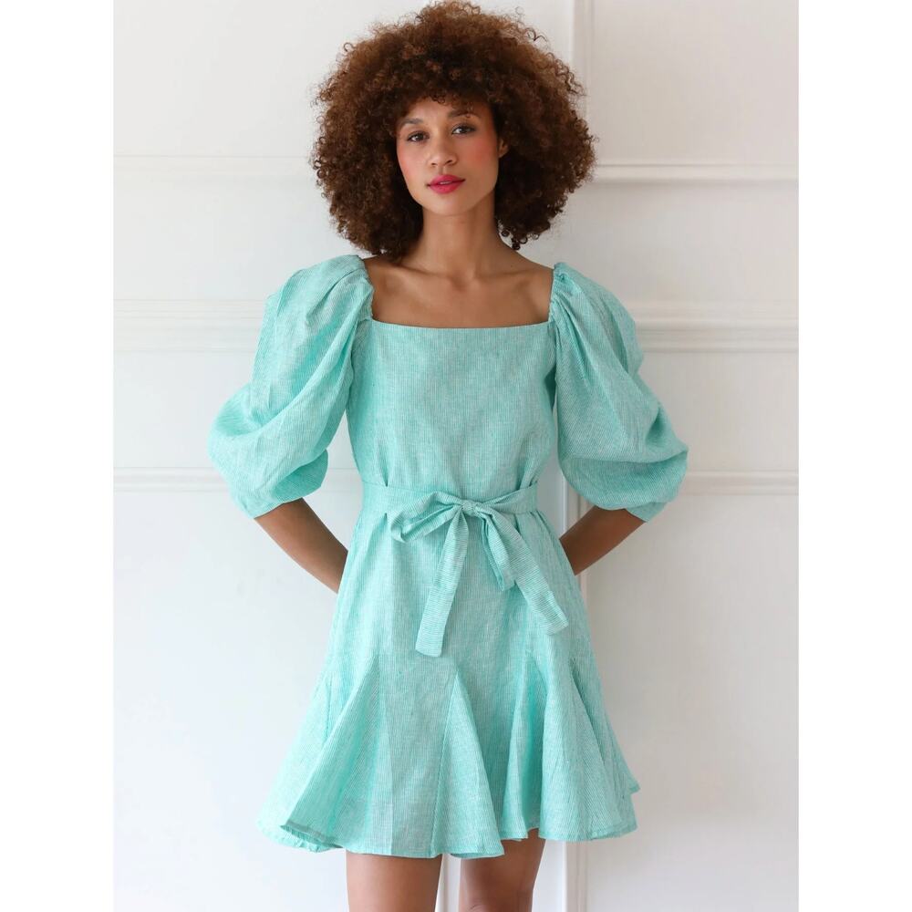 Mille Anais Dress‎ in Green Stripe Belted Size M NWT
